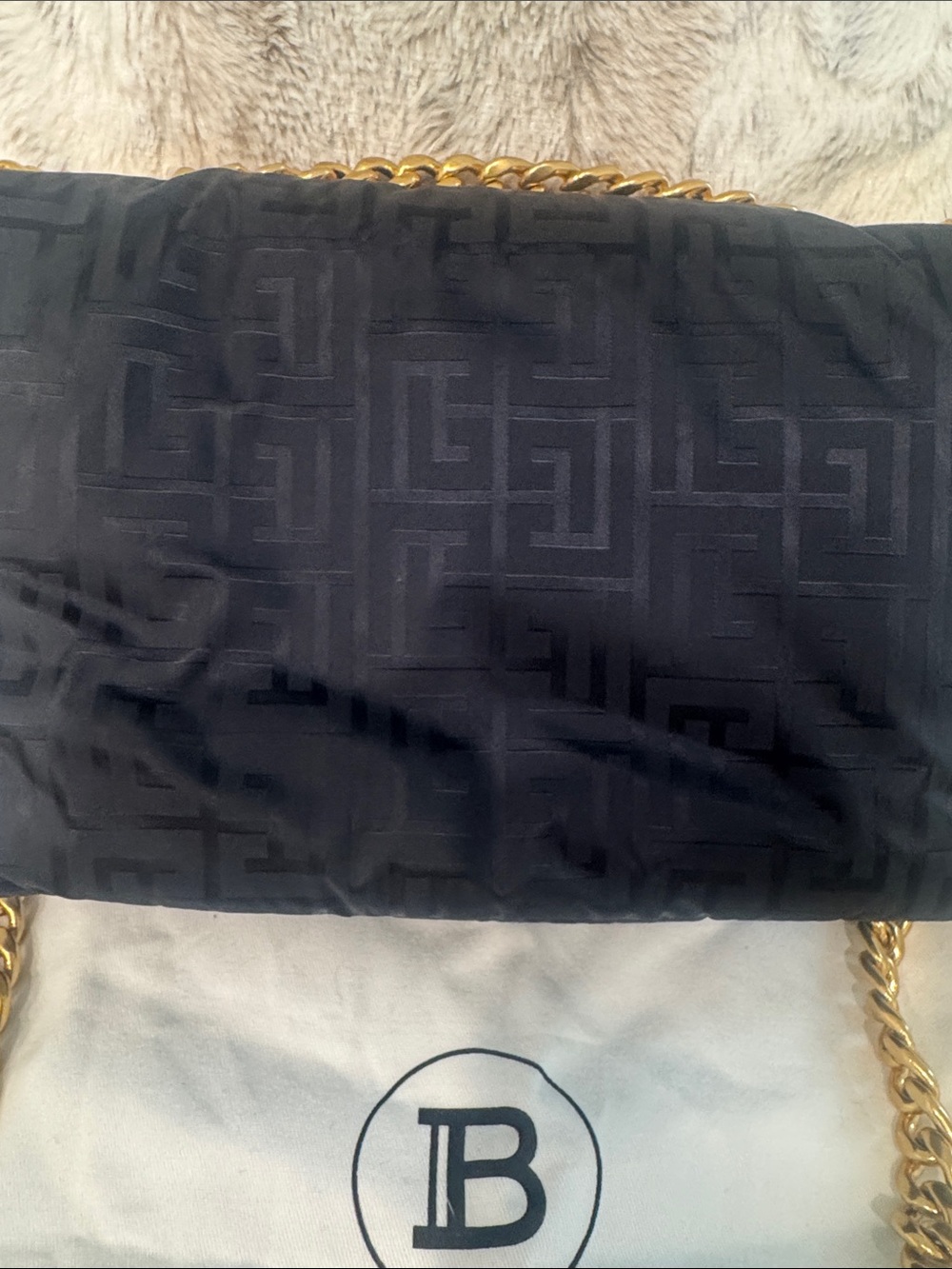 Authentic Balmain Black Shoulder/Crossbody Canvas Bag with Gold Chain Hardware - Picture 7 of 15